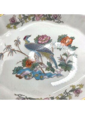 Trinket Dish Wedgwood Kutani Crane Bone China Oval Floral Bird cottage artsy